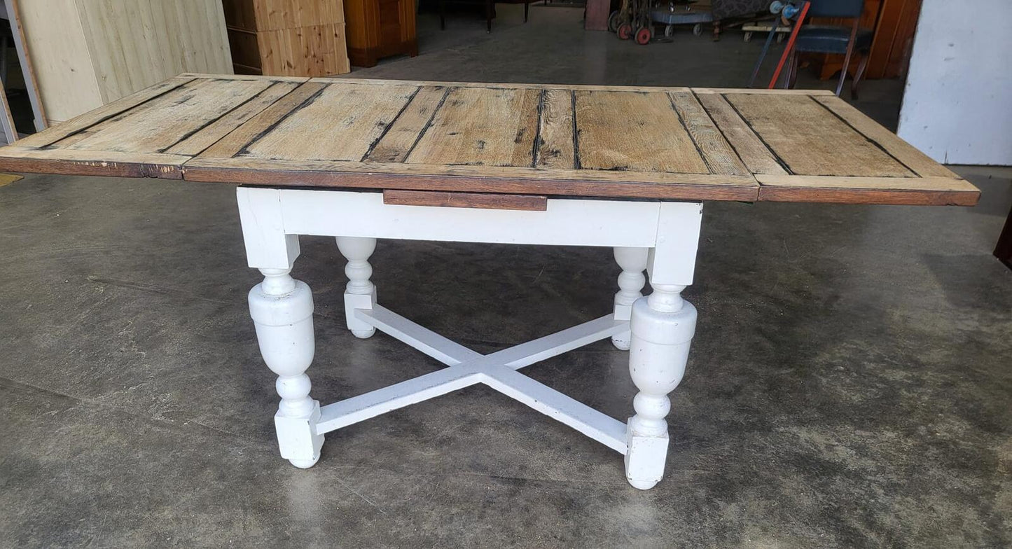 Vintage square drawer leaf extending dining table seat 8
