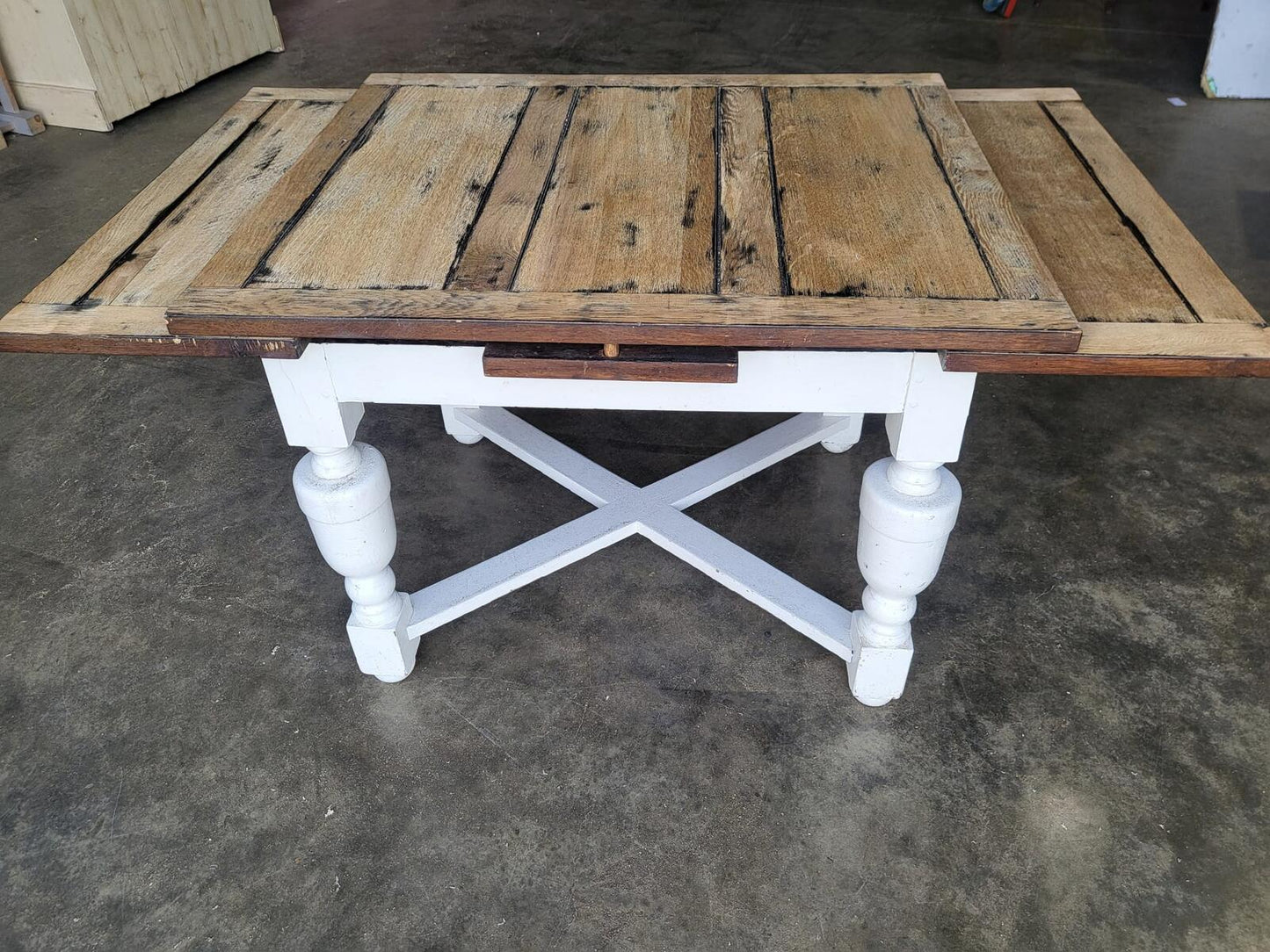 Vintage square drawer leaf extending dining table seat 8