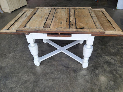 Vintage square drawer leaf extending dining table seat 8