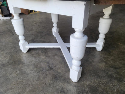 Vintage square drawer leaf extending dining table seat 8