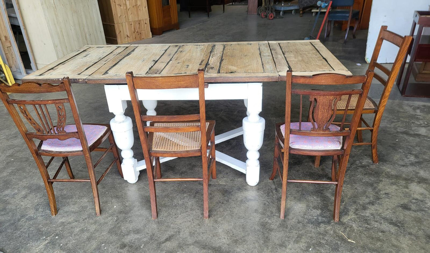 Vintage square drawer leaf extending dining table seat 8