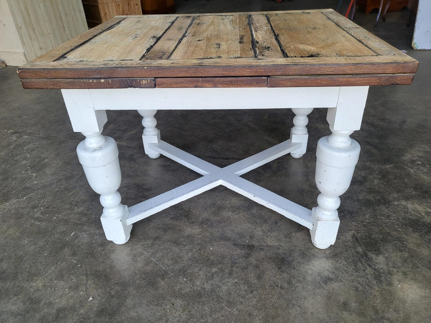 Vintage square drawer leaf extending dining table seat 8
