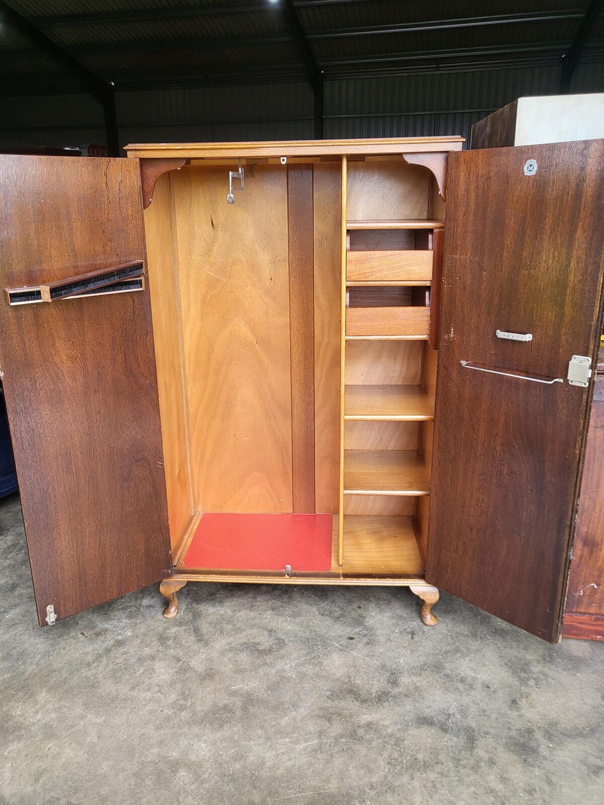 Vintage maple small wardrobe cabriole legs drawers shelves