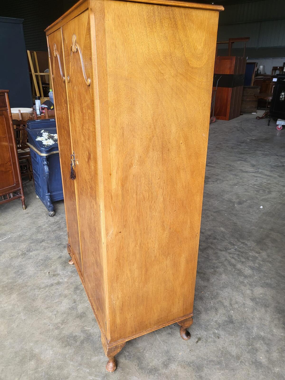 Vintage maple small wardrobe cabriole legs drawers shelves
