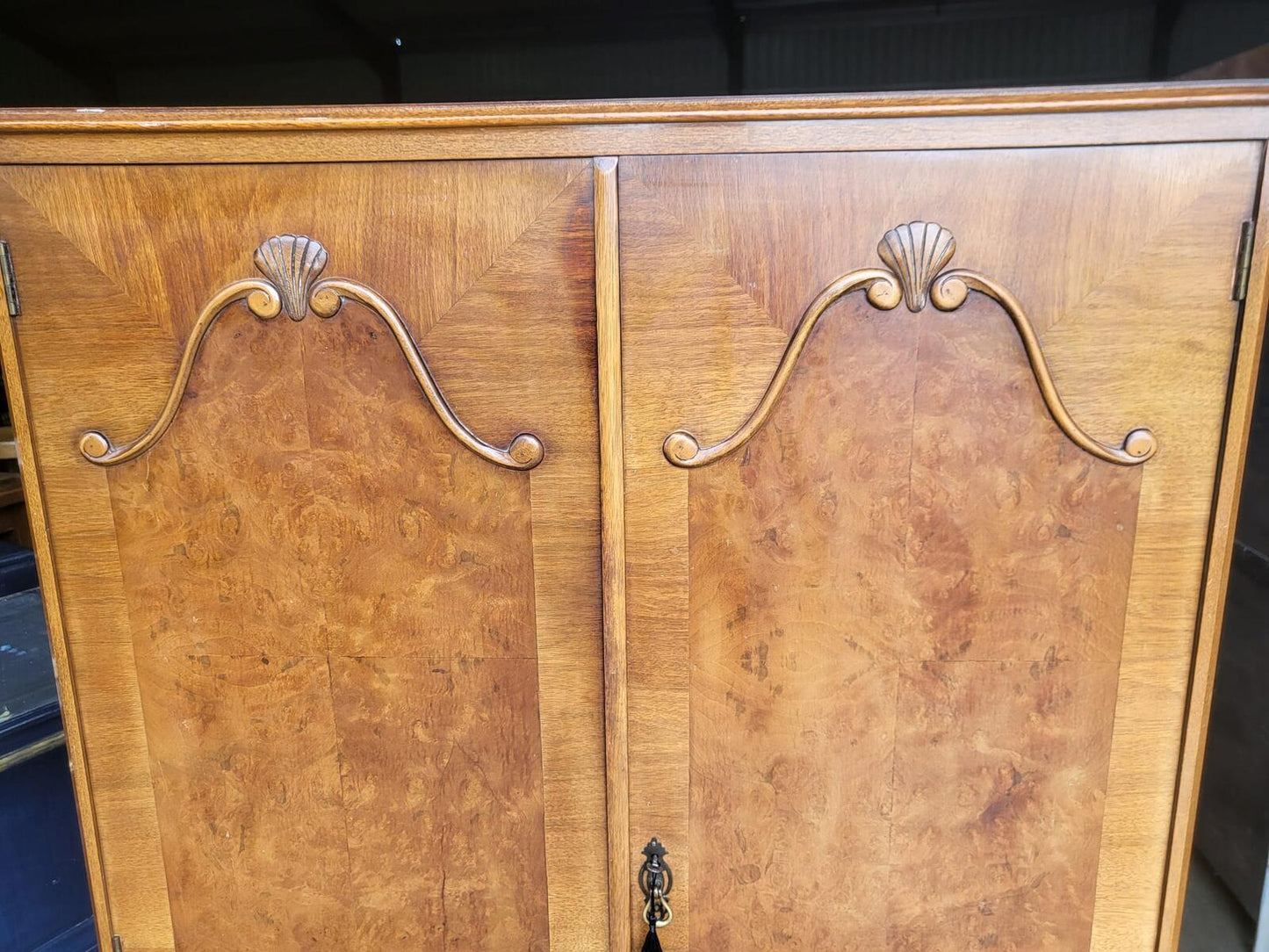 Vintage maple small wardrobe cabriole legs drawers shelves