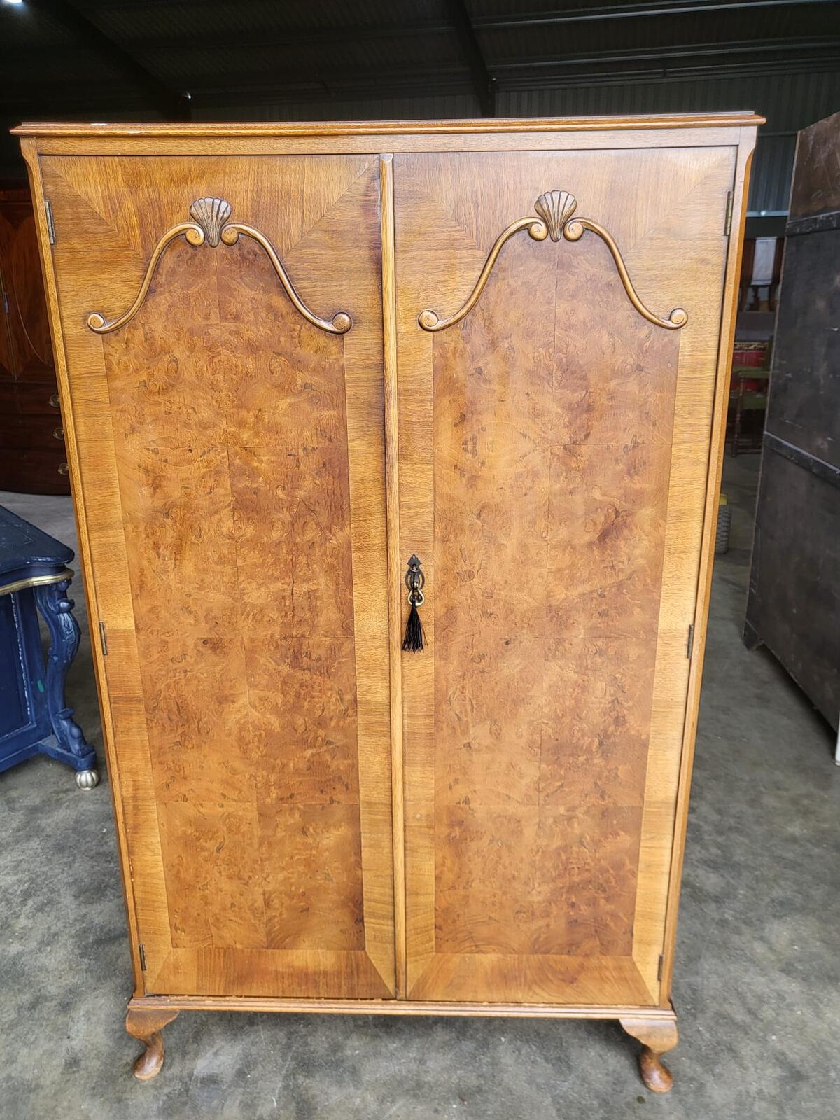 Vintage maple small wardrobe cabriole legs drawers shelves