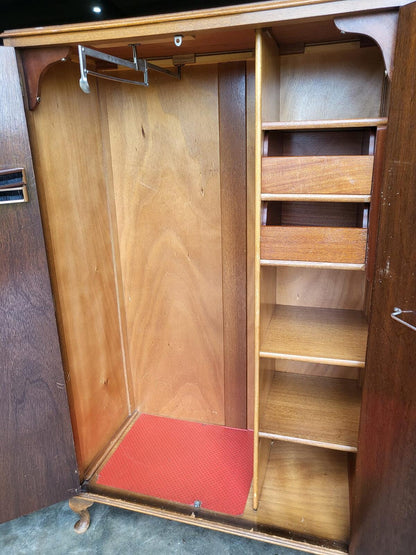 Vintage maple small wardrobe cabriole legs drawers shelves