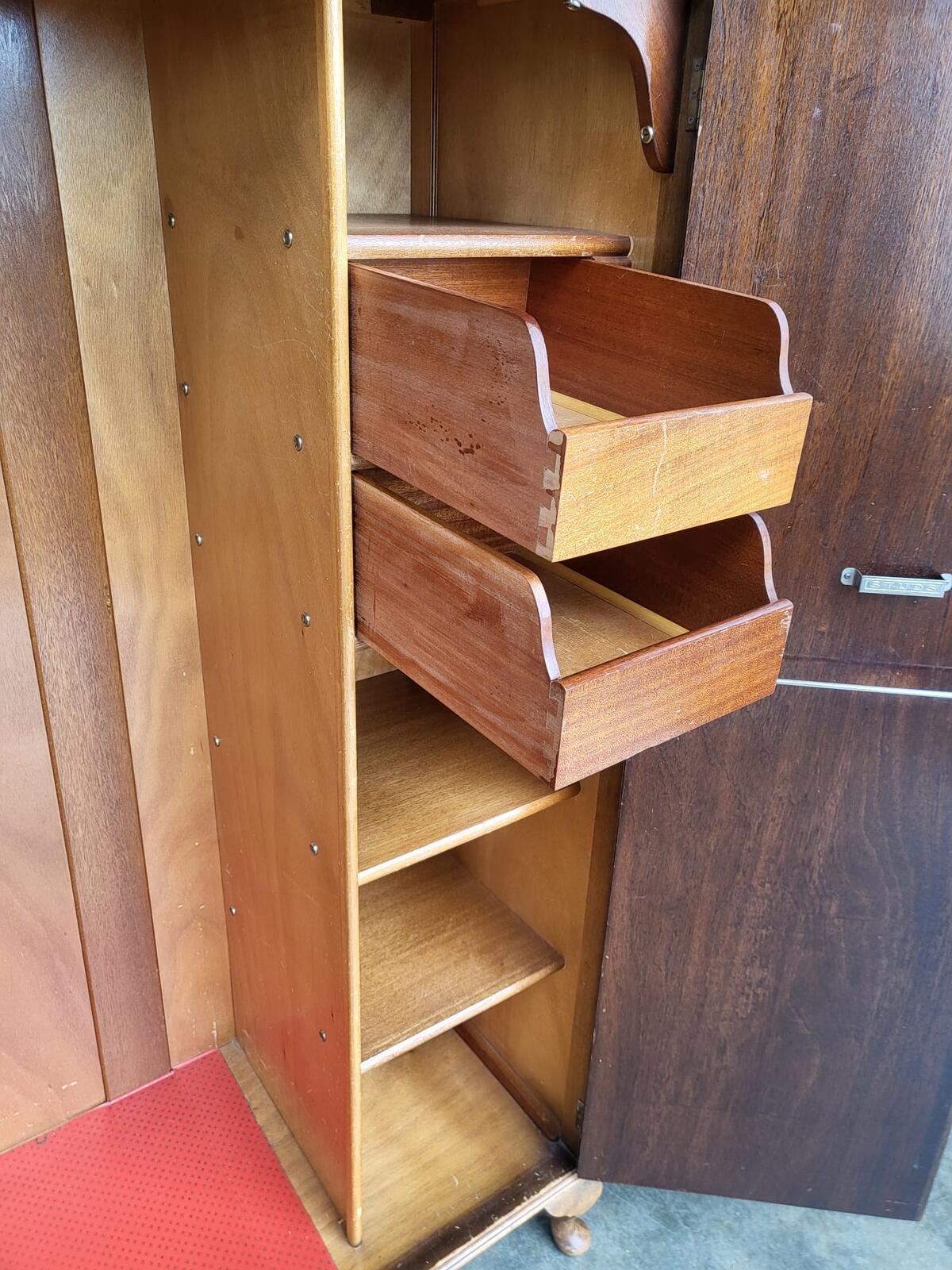 Vintage maple small wardrobe cabriole legs drawers shelves