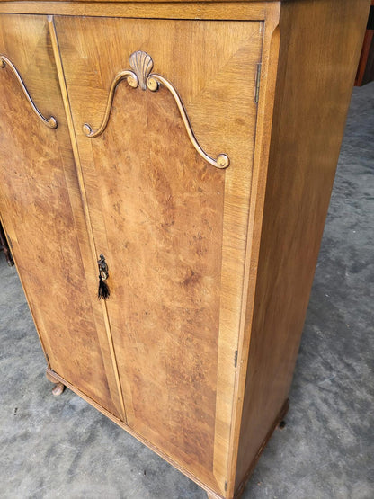 Vintage maple small wardrobe cabriole legs drawers shelves