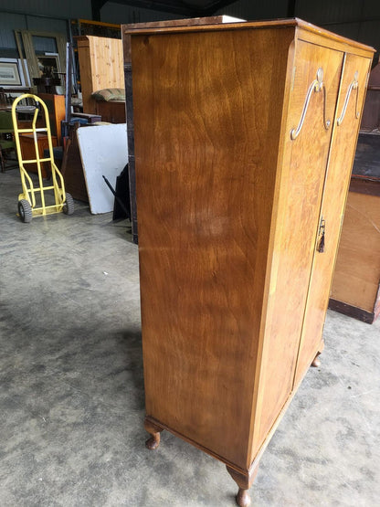 Vintage maple small wardrobe cabriole legs drawers shelves