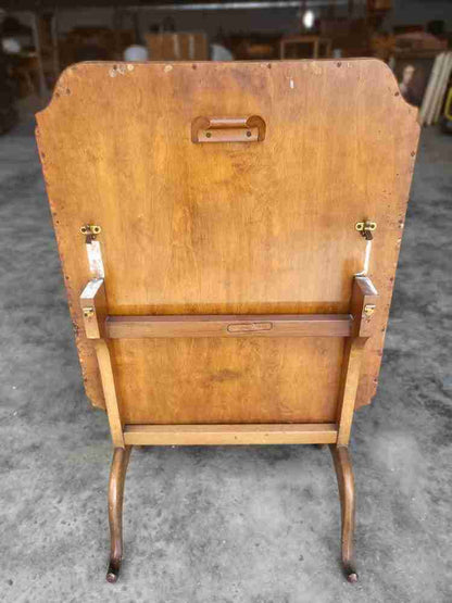 Vintage 20thc walnut tilt top embroidered needlework coffee side end table