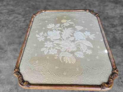 Vintage 20thc walnut tilt top embroidered needlework coffee side end table