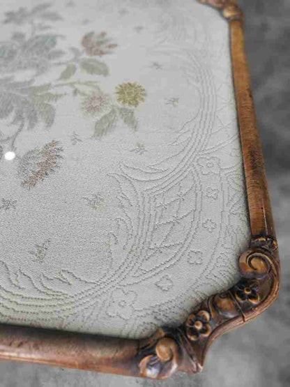 Vintage 20thc walnut tilt top embroidered needlework coffee side end table