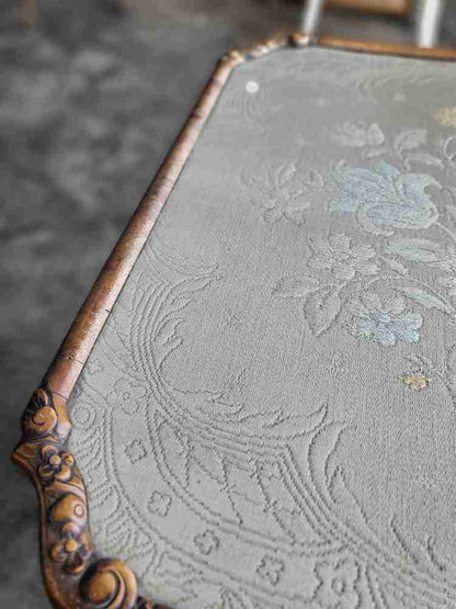Vintage 20thc walnut tilt top embroidered needlework coffee side end table