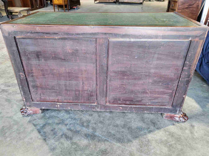 Antique Victorian knee hole writing desk claw feet leather top cupboard