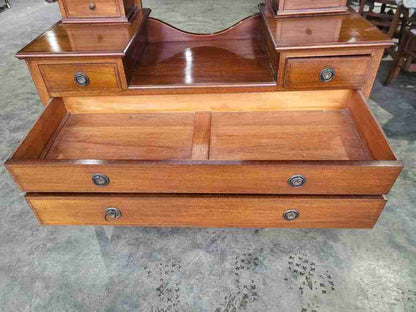Antique Edwardian inlaid dressing table drawers oval mirror