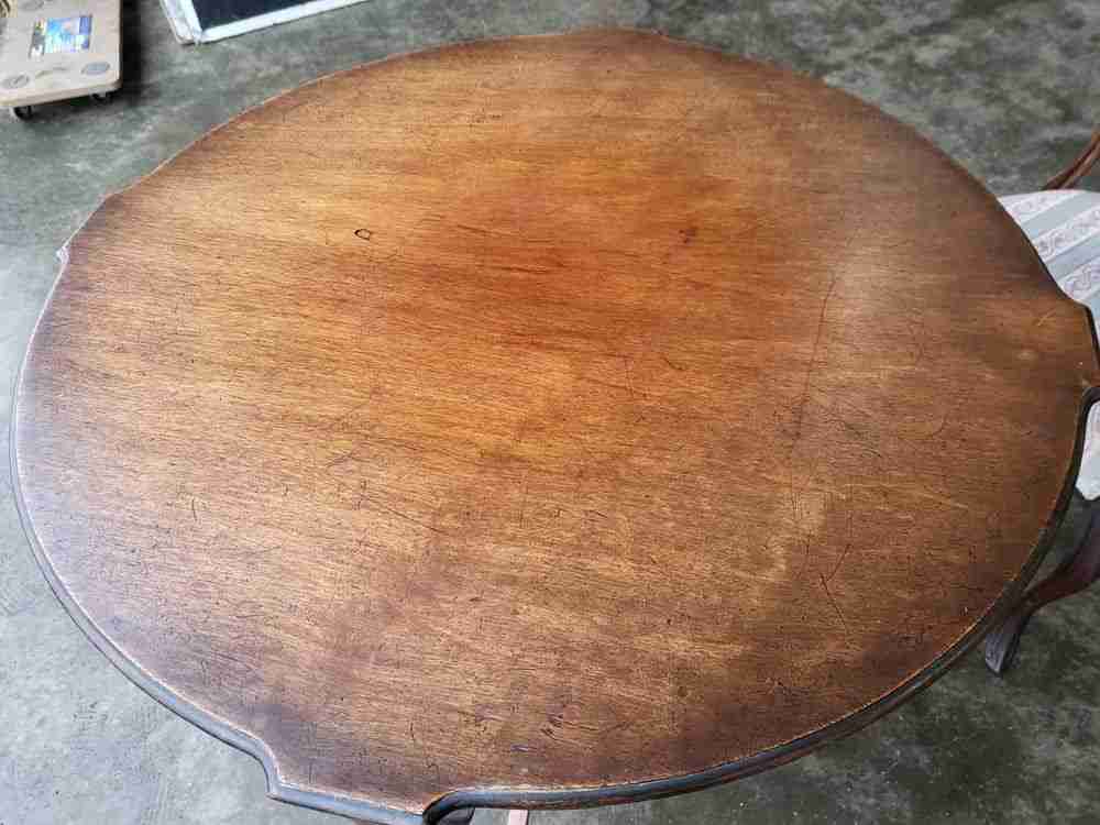 Antique round occasional 2 tier side dining table tapered legs
