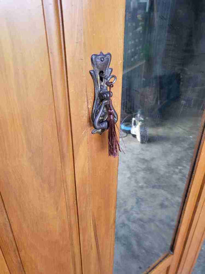 Antique art nouveau walnut single wardrobe mirrored door