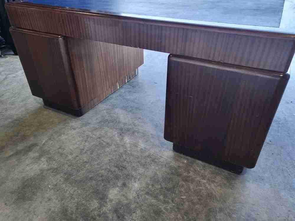 Antique Deco large twin pedestal desk 8 drawers  blue top