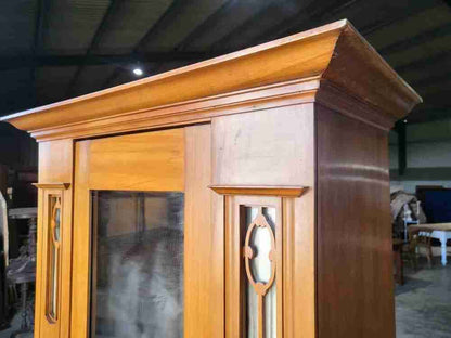 Antique art nouveau walnut single wardrobe mirrored door