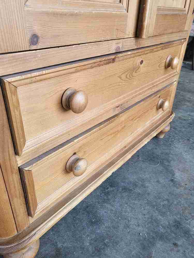 Small low pine wardrobe 2 x drawers bun feet