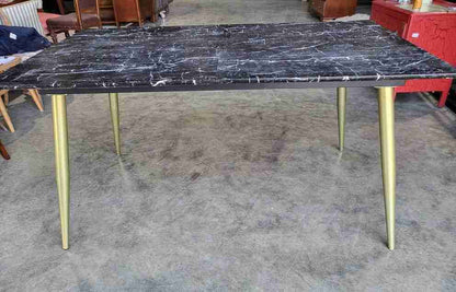 Vintage 70's style extending marble effect  dining table brass legs