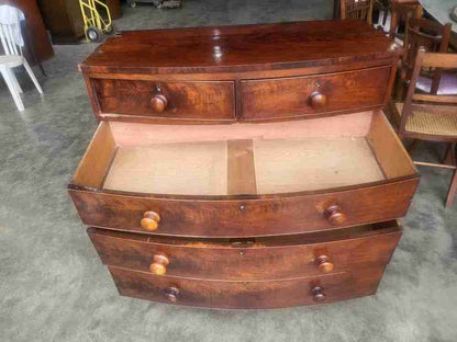 Antique Victorian mahogany bow front 2 over 3 chest of drawers