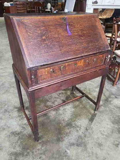 Antique Victorian oak bureau desk legs castors drawers