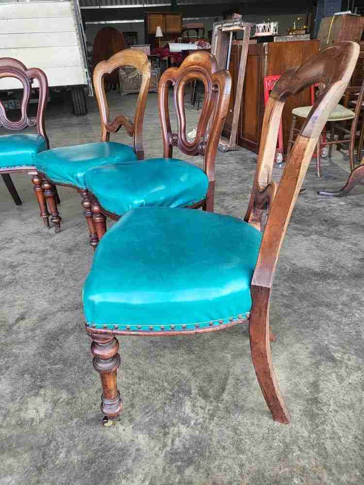 Antique Victorian 8 mixed mahogany dining chairs turned legs faux leather