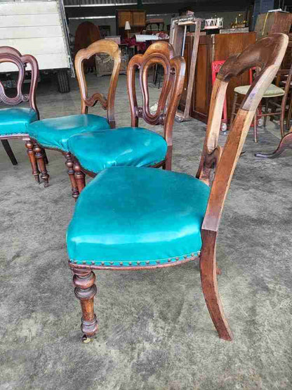 Antique Victorian 8 mixed mahogany dining chairs turned legs faux leather