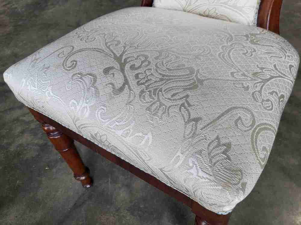 Antique Victorian open bedroom bathroom chair white Damask material