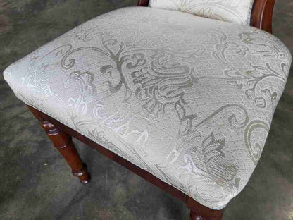 Antique Victorian open bedroom bathroom chair white Damask material