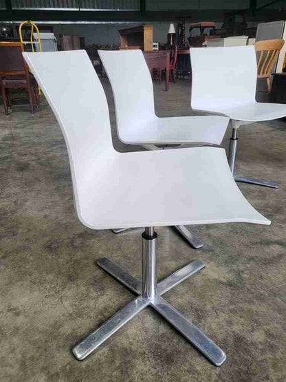 4  Vintage repro 70's style white  moulded chrome star base dining office chairs