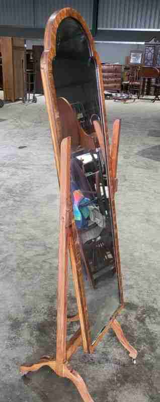 20thC tall cheval floor standing bedroom mirror castors