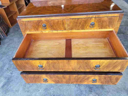Antique Deco walnut 2 over 2 chest of drawers shoe cupboard
