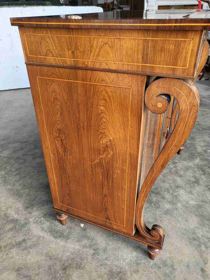 Antique inlaid small sideboard cupboard curved columns