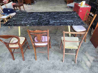 Vintage 70's style extending marble effect  dining table brass legs