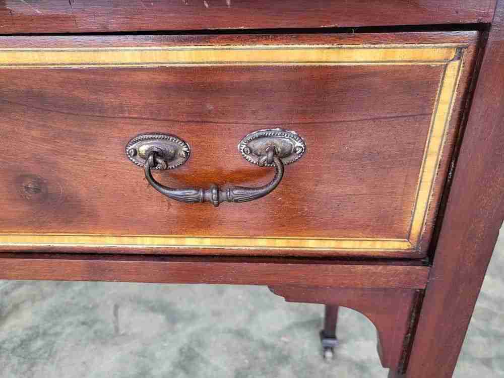 Antique Edwardian inlaid small single drawer hall serving table