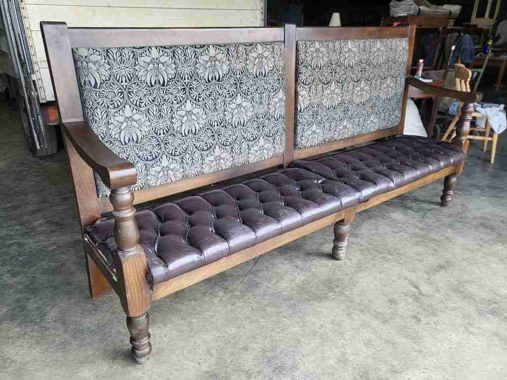 Large 8' leather seat high back bench seat turned legs home business