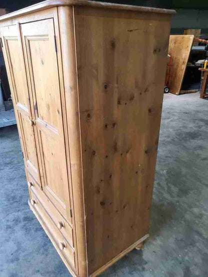 Small low pine wardrobe 2 x drawers bun feet