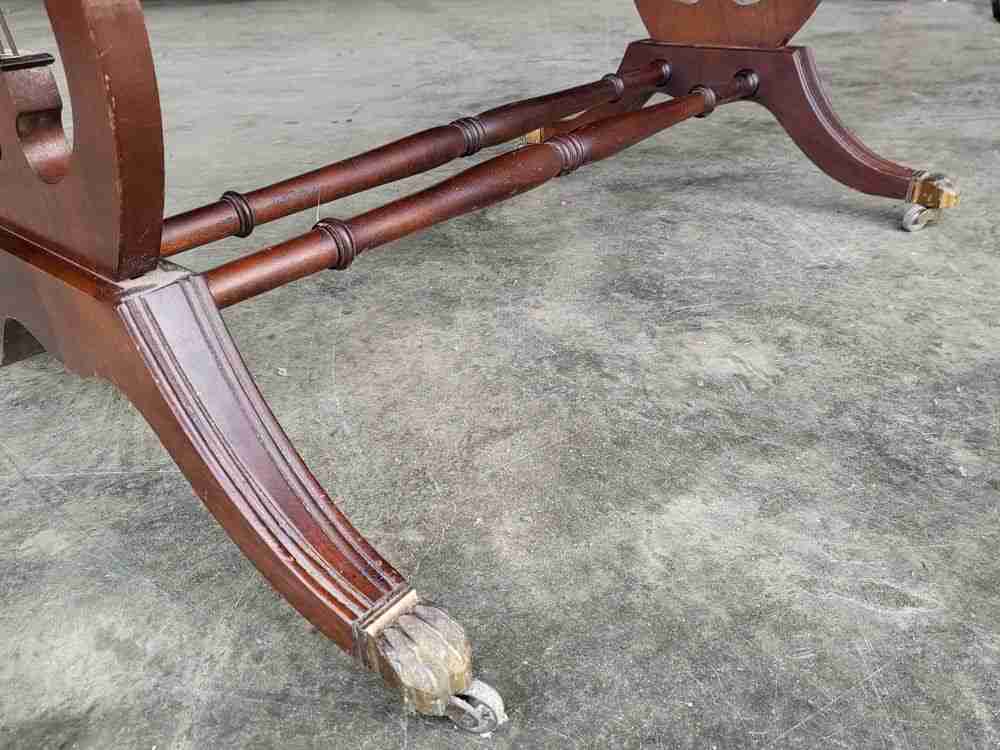 Antique repro extending Lyre sofa coffee work table drawers