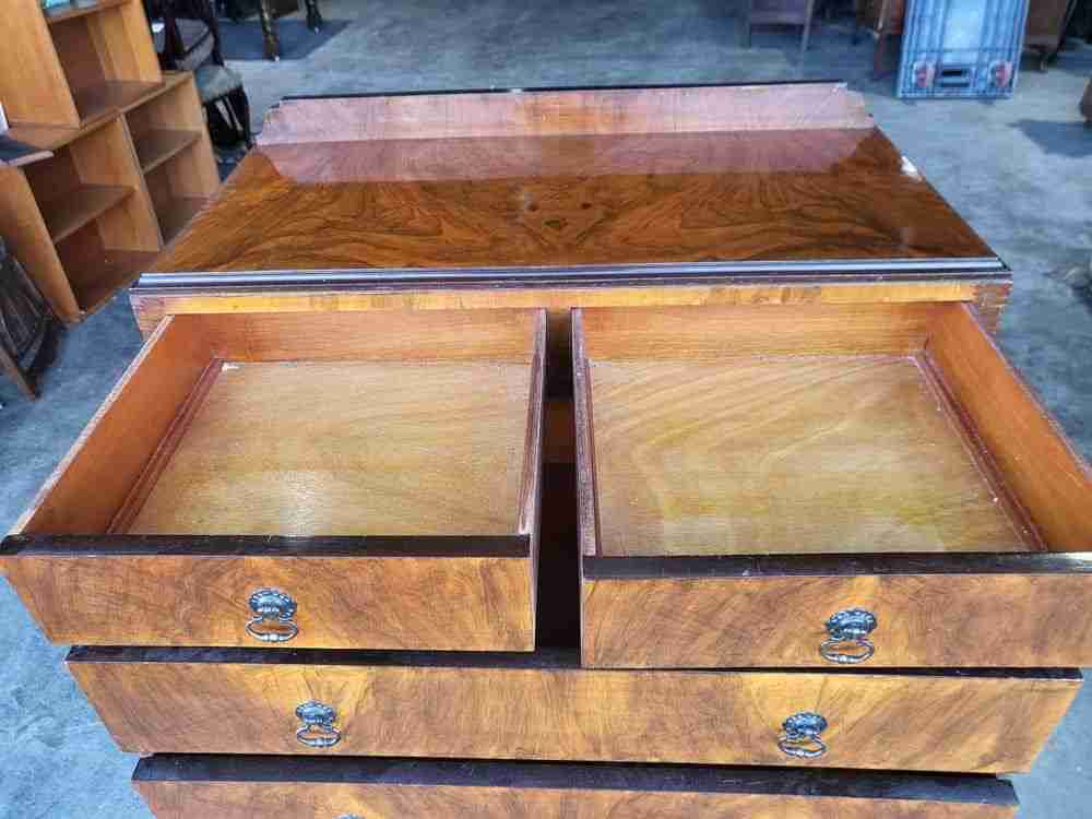 Antique Deco walnut 2 over 2 chest of drawers shoe cupboard