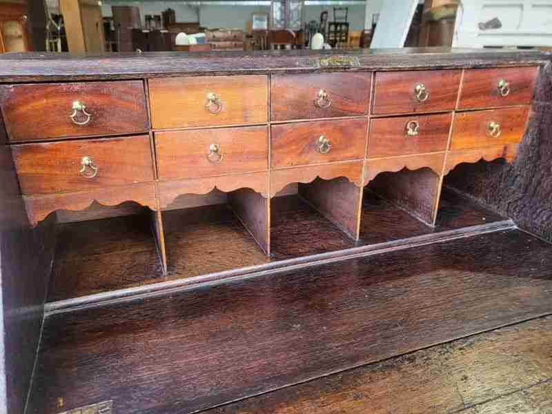 Antique Victorian oak bureau desk legs castors drawers