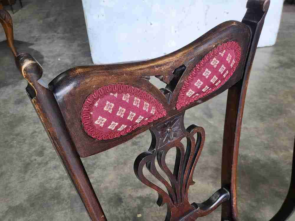 4 Antique art nouveau high back dining chairs curved legs