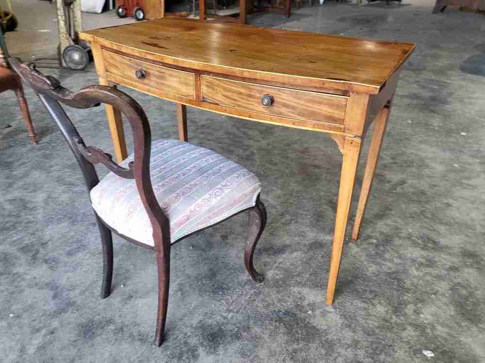 Antique Edwardian bow front 2 drawer writing table desk