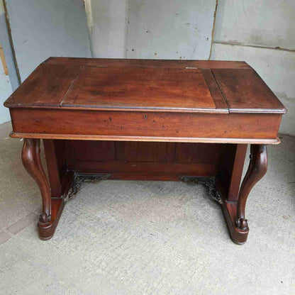 antique victorian mahogany panelled clerks desk table cabriole legs lift lid
