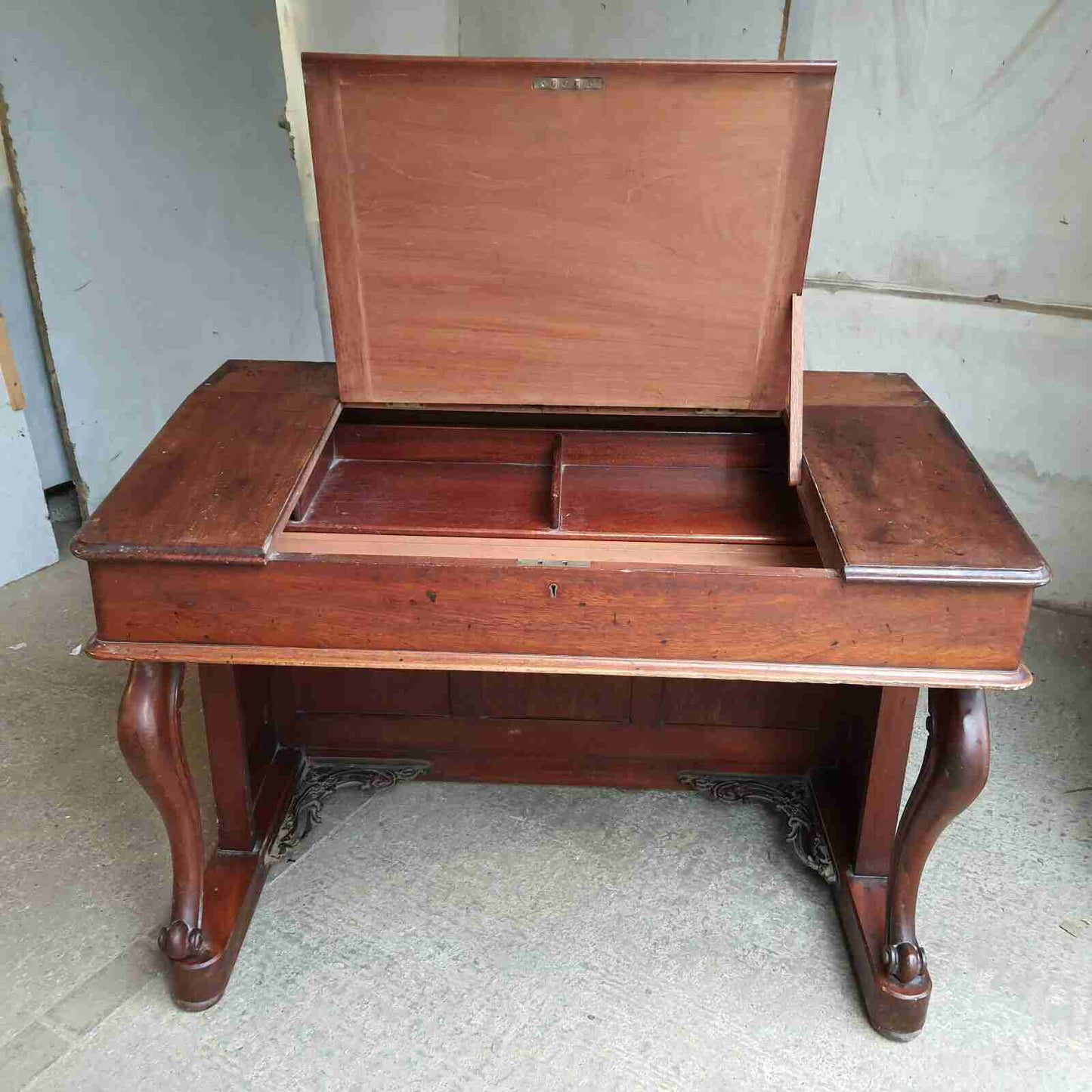 antique victorian mahogany panelled clerks desk table cabriole legs lift lid