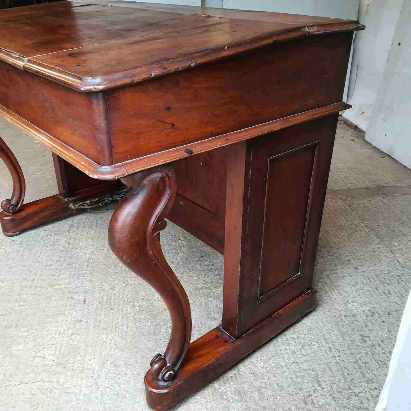antique victorian mahogany panelled clerks desk table cabriole legs lift lid