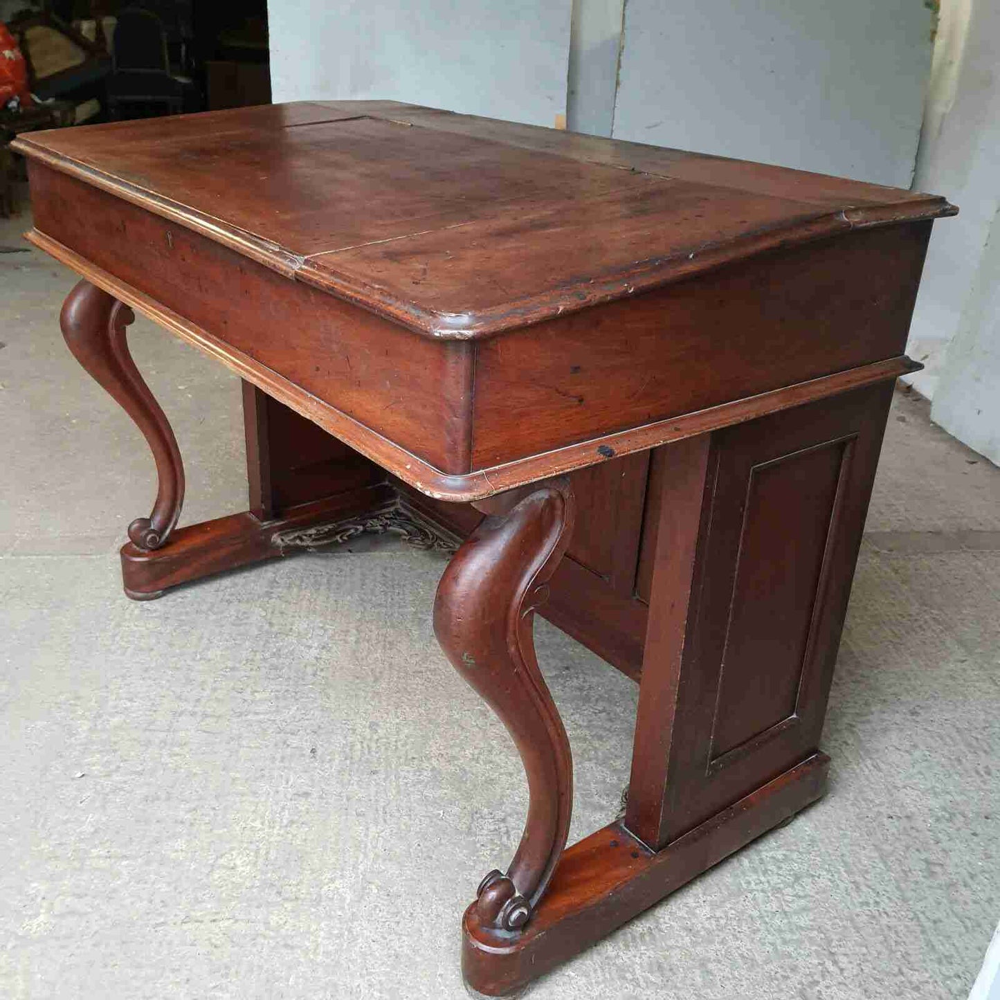 antique victorian mahogany panelled clerks desk table cabriole legs lift lid