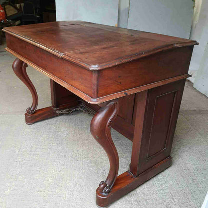antique victorian mahogany panelled clerks desk table cabriole legs lift lid